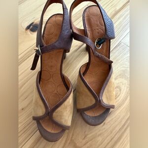 Chie Mihara Two-Tone Tan/Brown Suede/Leather Slingbacks. Never worn run small.